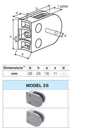Mini Glass Clamp Dimensions